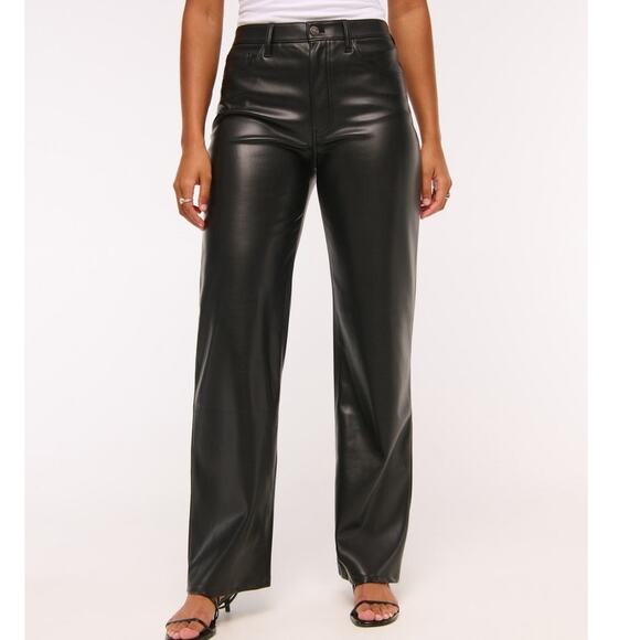 Abercrombie & Fitch Black Vegan Leather Curve Love High Rise 90s Pants Size 12 - Picture 1 of 6